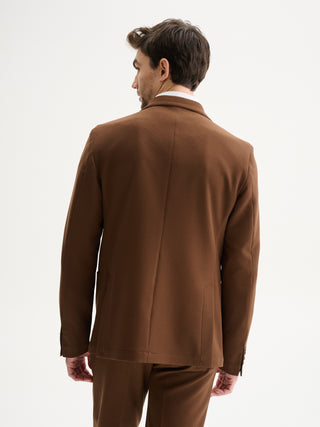 GIACCA MONOPETTO SLIM FIT DUE BOTTONI DA COMPLETO IN TESSUTO ARMATURATO CON TEXTURE - MARRONE