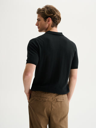 POLO IN MAGLIA BASIC IN COTONE CREPE - NERO