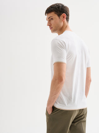 T-shirt Uomo Profili a Contrasto Bianca QB24