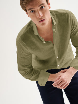 Camicia Uomo Lino Collo alla Francese Verde QB24