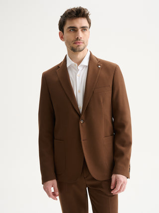 GIACCA MONOPETTO SLIM FIT DUE BOTTONI DA COMPLETO IN TESSUTO ARMATURATO CON TEXTURE - MARRONE