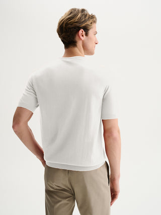 MAGLIA GIROCOLLO A MANICHE CORTE IN COTONE CREPE - BIANCO