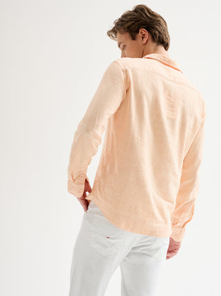 Camicia in Lino Uomo Collo Francese Pesca QB24