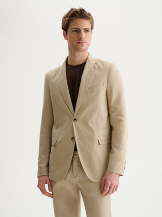 GIACCA MONOPETTO SLIM FIT DUE BOTTONI DA COMPLETO IN MISTO LINO - SABBIA