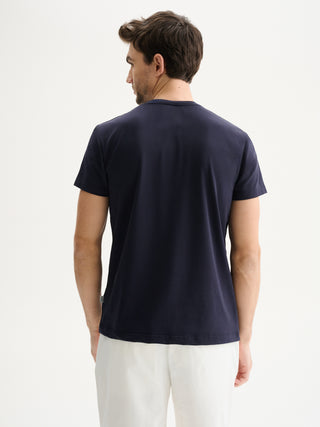 T-SHIRT GIROCOLLO A MANICHE CORTE IN JERSEY BIELASTICO - BLU