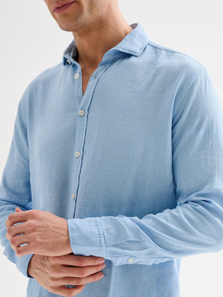 Camicia Uomo in Lino Collo alla Francese Azzurra QB24