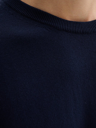 MAGLIA GIROCOLLO BASIC IN COTONE CREPE - BLU