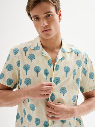 Camicia Uomo Bowling Stampa Foglie QB24