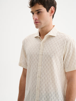 CAMICIA A MANICHE CORTE CON RAFFINATO RICAMO EFFETTO AJOUR - AVORIO
