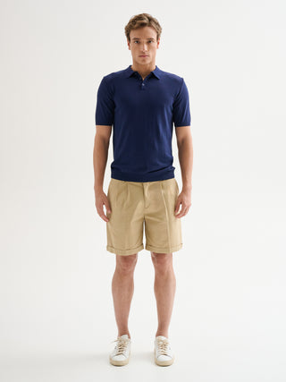 Polo Uomo in Maglia Basic Cotone Crepe Blu QB24