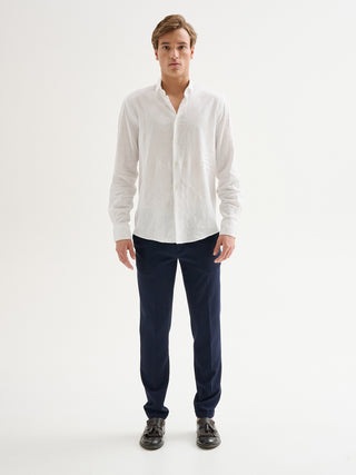 Camicia Uomo Lino Collo alla Francese Bianca QB24