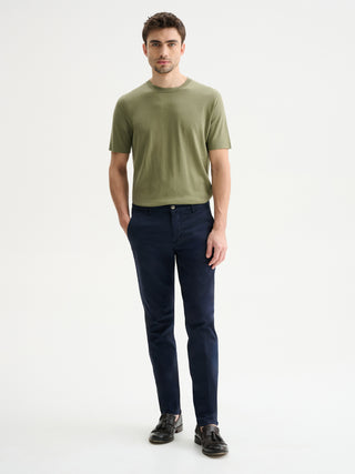 PANTALONI CHINO SLIM FIT IN GABARDINA DI COTONE - BLU