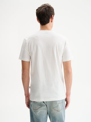 T-SHIRT GIROCOLLO A MANICHE CORTE CON STAMPA E RICAMO - BIANCO