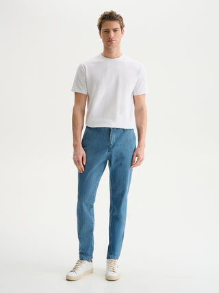 PANTALONI CHINO SLIM FIT IN DENIM LAVAGGIO MEDIO - BLU