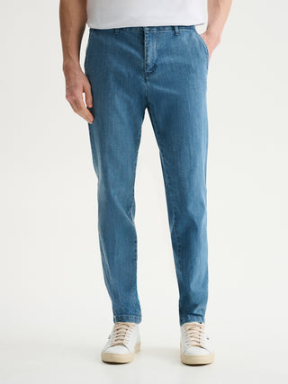 PANTALONI CHINO SLIM FIT IN DENIM LAVAGGIO MEDIO - BLU