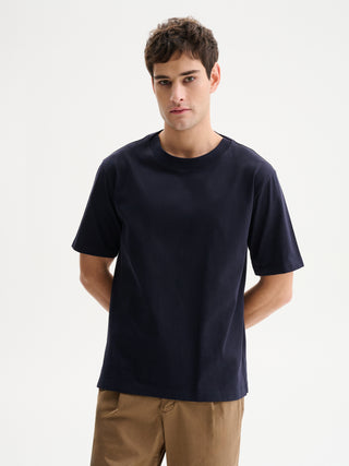 T-SHIRT GIROCOLLO BOXY FIT A MANICHE CORTE IN COTONE 210 GR - BLU