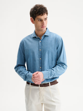CAMICIA IN DENIM LAVAGGIO CHIARO - AZZURRO