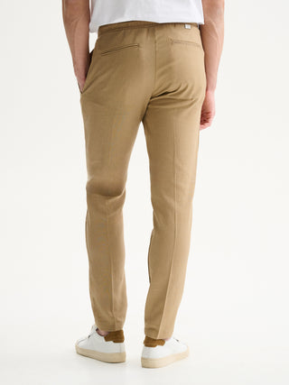 PANTALONI JOGGER REGULAR FIT CON COULISSE IN LINO E VISCOSA - SABBIA