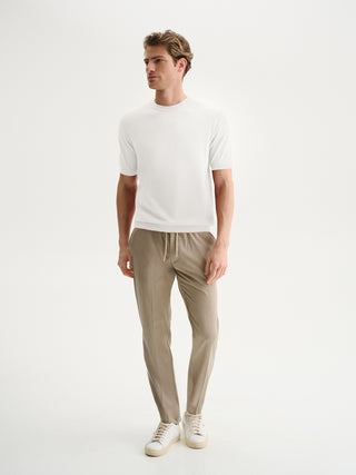 MAGLIA GIROCOLLO A MANICHE CORTE IN COTONE CREPE - BIANCO