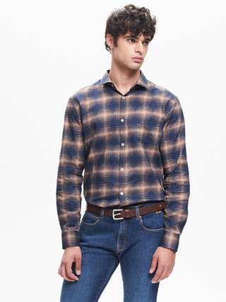 Camicia Check Uomo Collo alla Francese Blu  QB24