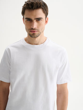 T-SHIRT GIROCOLLO BOXY FIT A MANICHE CORTE IN COTONE 210 GR - BIANCO