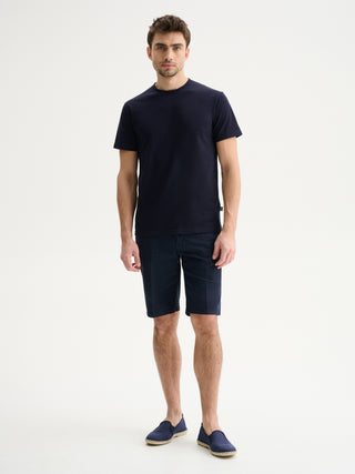 T-SHIRT GIROCOLLO A MANICHE CORTE IN PIQUET DI COTONE - BLU