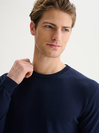 MAGLIA GIROCOLLO BASIC IN COTONE CREPE - BLU