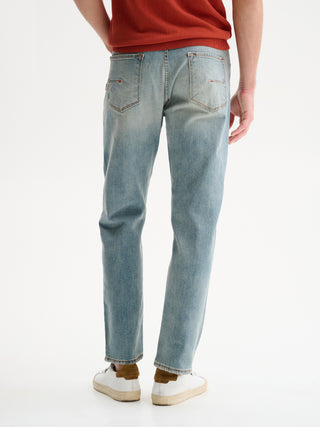 JEANS REGULAR FIT CROPPED DELAVE' EFFETTO USED - BLU