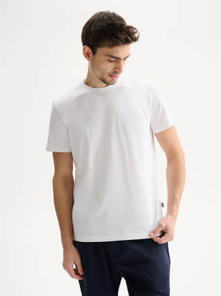 T-SHIRT GIROCOLLO A MANICHE CORTE IN JERSEY BIELASTICO - BIANCO