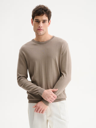 MAGLIA GIROCOLLO BASIC IN COTONE CREPE - TORTORA