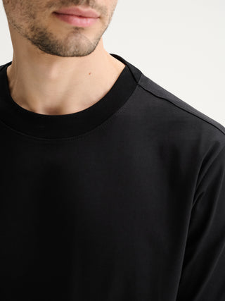 T-SHIRT GIROCOLLO BOXY FIT A MANICHE CORTE IN COTONE 210 GR - NERO