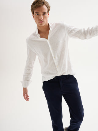 Camicia Uomo Lino Collo alla Francese Bianca QB24