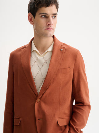 GIACCA MONOPETTO SLIM FIT DUE BOTTONI DA COMPLETO IN MISTO LINO - COCCIO