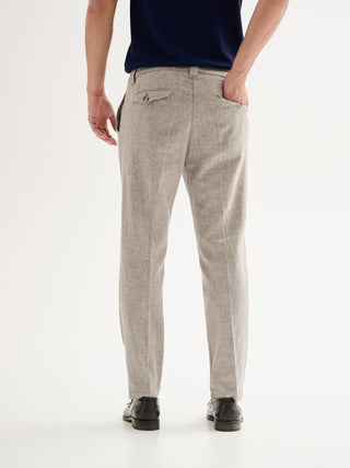 Pantaloni Uomo Regular-Fit Pinces Lino Melange QB24