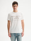 T-SHIRT GIROCOLLO A MANICHE CORTE CON STAMPA E RICAMO - BIANCO