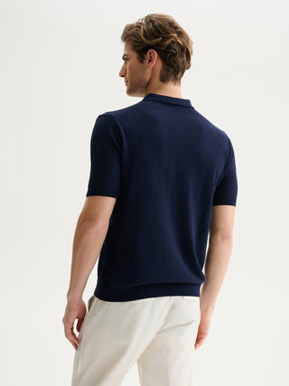 POLO IN MAGLIA BASIC IN COTONE CREPE - BLU