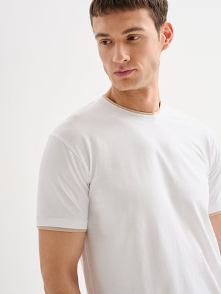 T-shirt Uomo Profili a Contrasto Bianca QB24