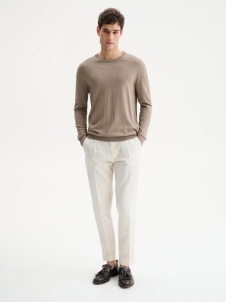 MAGLIA GIROCOLLO BASIC IN COTONE CREPE - TORTORA