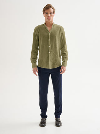 Camicia Uomo Lino Collo alla Francese Verde QB24