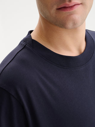 T-SHIRT GIROCOLLO BOXY FIT A MANICHE CORTE IN COTONE 210 GR - BLU