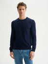 MAGLIA GIROCOLLO BASIC IN COTONE CREPE - BLU
