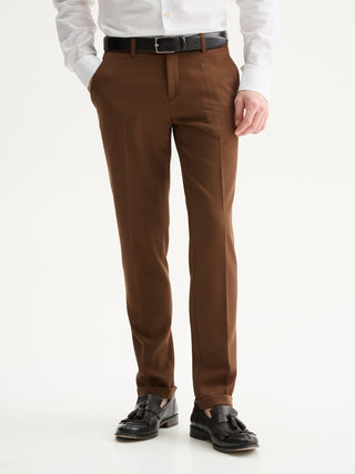 PANTALONI SLIM FIT DA COMPLETO IN TESSUTO ARMATURATO CON TEXTURE - MARRONE