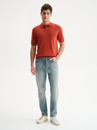 JEANS REGULAR FIT CROPPED DELAVE' EFFETTO USED - BLU