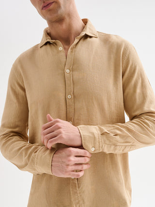 Camicia Uomo in Lino Collo alla Francese beige QB24