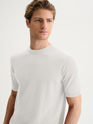 MAGLIA GIROCOLLO A MANICHE CORTE IN COTONE CREPE - BIANCO
