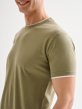 T-shirt Uomo Profili a Contrasto Verde Salvia QB24