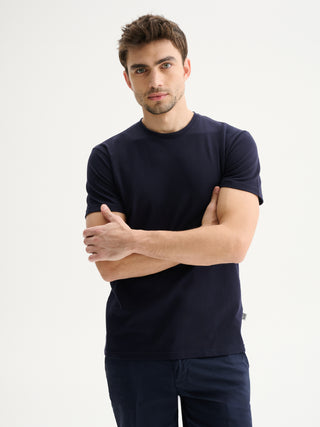 T-SHIRT GIROCOLLO A MANICHE CORTE IN PIQUET DI COTONE - BLU