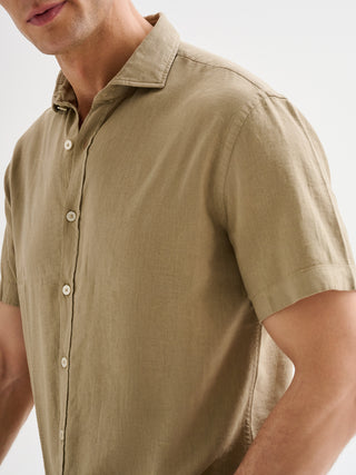 Camicia Uomo in Lino Maniche Corte Verde QB24