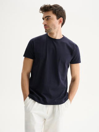 T-SHIRT GIROCOLLO A MANICHE CORTE IN JERSEY BIELASTICO - BLU