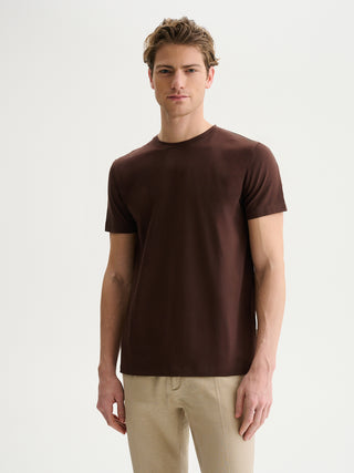 T-SHIRT GIROCOLLO A MANICHE CORTE IN JERSEY BIELASTICO - TESTA DI MORO